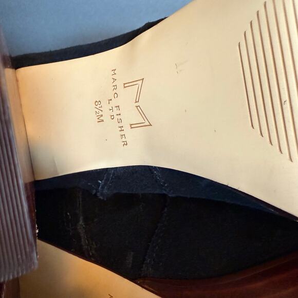 Marc Fisher Marisa Black Suede Chunky Wood Platform Block Heeled Bootie Boot 8.5 - Picture 11 of 14